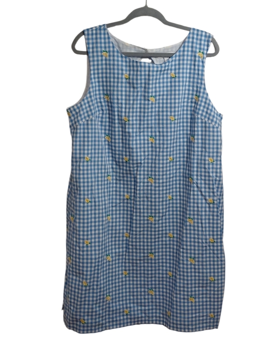 Kim Rogers Dresses & Skirts - Kim Rogers Blue Gingham Sleeveless Shift Dress with Yellow Lemon Motif